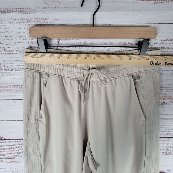 Athleta Avenue Wide Leg Crop Pants Women's 10 Beige Stretch Drawstring Pockets - Picture 7 of 12